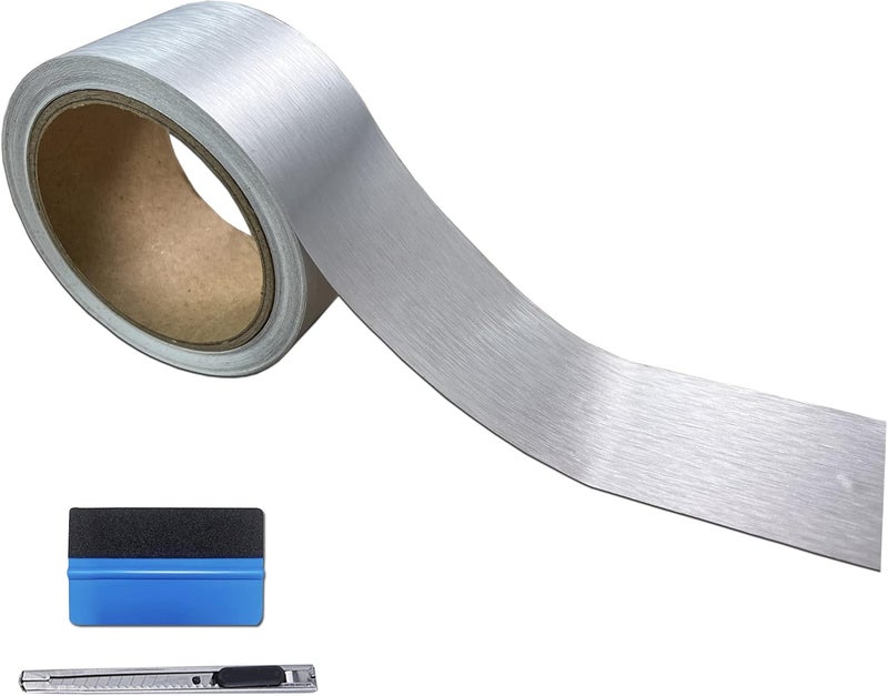LZLRUN High Gloss Silver Vinyl Tape (Silver Brushed Metallic, 2Inches x 30Feet) - Image 1